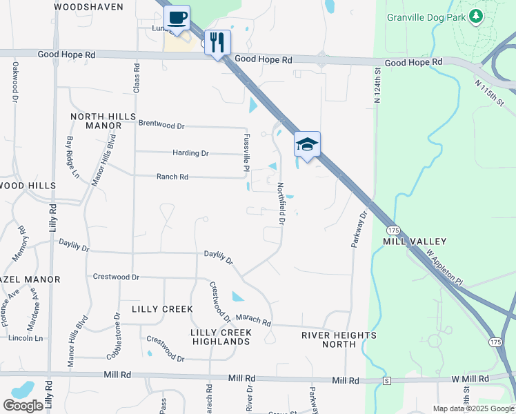 map of restaurants, bars, coffee shops, grocery stores, and more near in Menomonee Falls