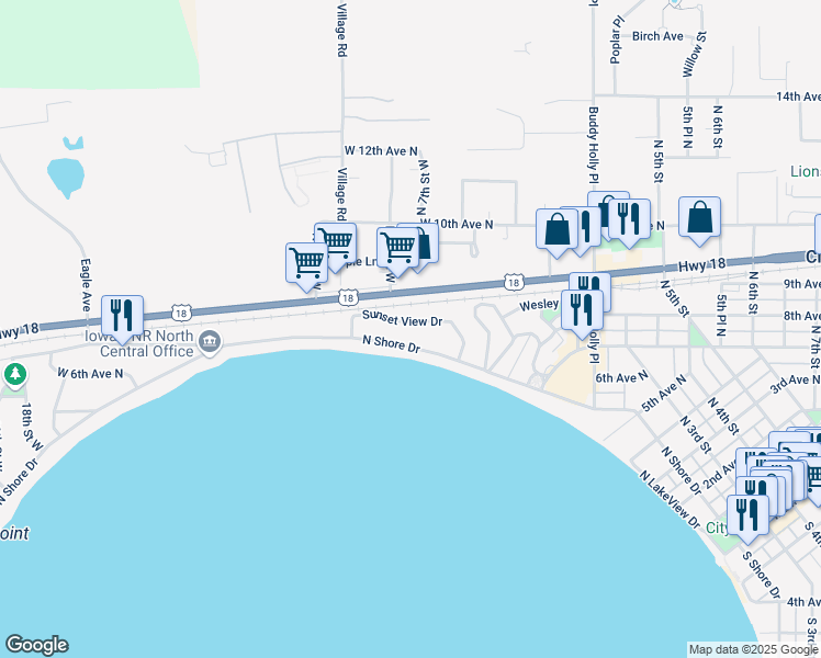 map of restaurants, bars, coffee shops, grocery stores, and more near 19 Sunset View Dr in Clear Lake