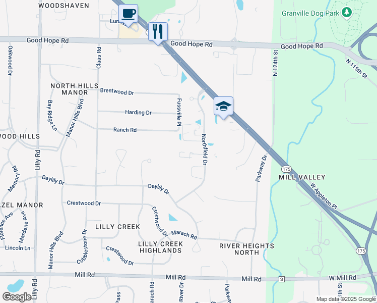 map of restaurants, bars, coffee shops, grocery stores, and more near in Menomonee Falls