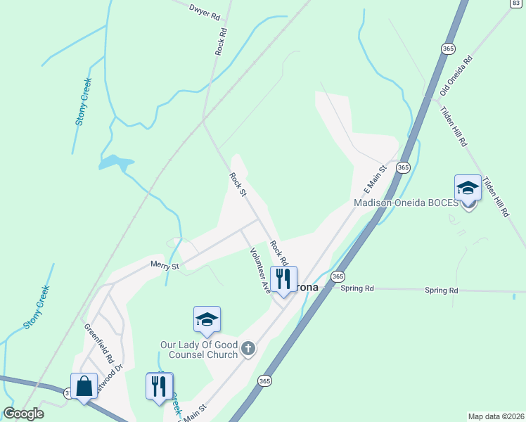 map of restaurants, bars, coffee shops, grocery stores, and more near 5780 Rock Rd in Verona