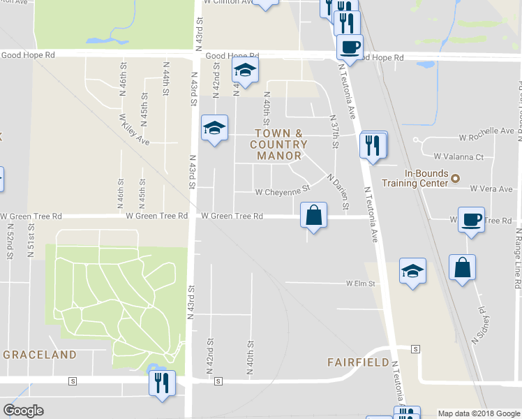 map of restaurants, bars, coffee shops, grocery stores, and more near 4018 West Green Tree Road in Milwaukee