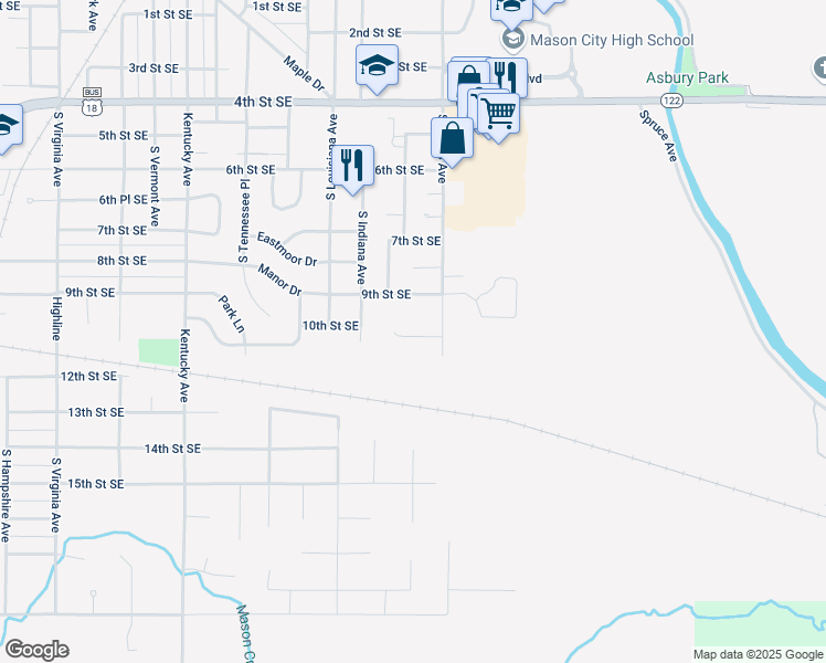 map of restaurants, bars, coffee shops, grocery stores, and more near 1000 South Illinois Avenue in Mason City