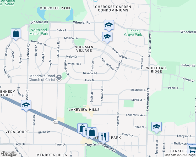 map of restaurants, bars, coffee shops, grocery stores, and more near 1414 Iowa Drive in Madison