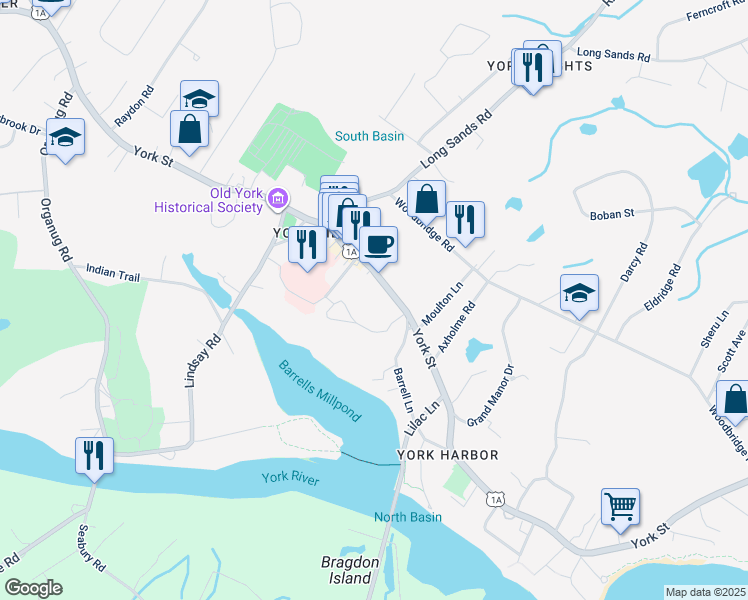 map of restaurants, bars, coffee shops, grocery stores, and more near 5 Fellows Lane in York