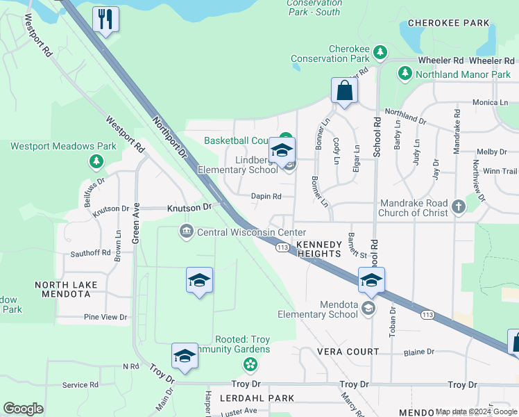map of restaurants, bars, coffee shops, grocery stores, and more near 11 Morrow Court in Madison