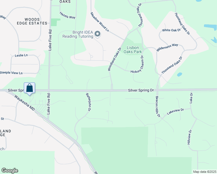 map of restaurants, bars, coffee shops, grocery stores, and more near W270N6823 Woodland Oaks Drive in Sussex