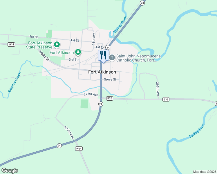 map of restaurants, bars, coffee shops, grocery stores, and more near 502 2nd Street in Fort Atkinson