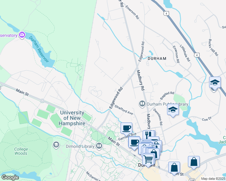 map of restaurants, bars, coffee shops, grocery stores, and more near in Strafford County