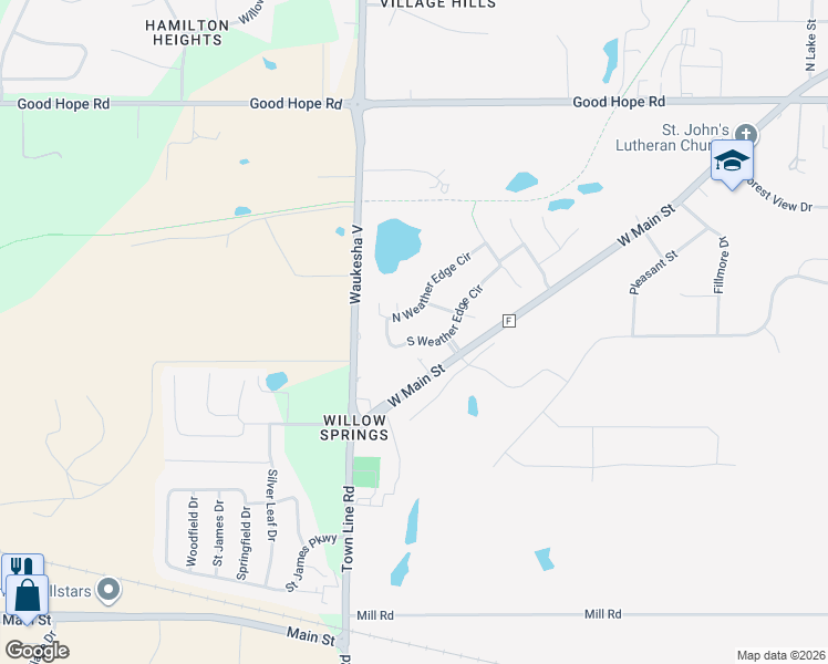 map of restaurants, bars, coffee shops, grocery stores, and more near 21824 South Weather Edge Circle in Lannon