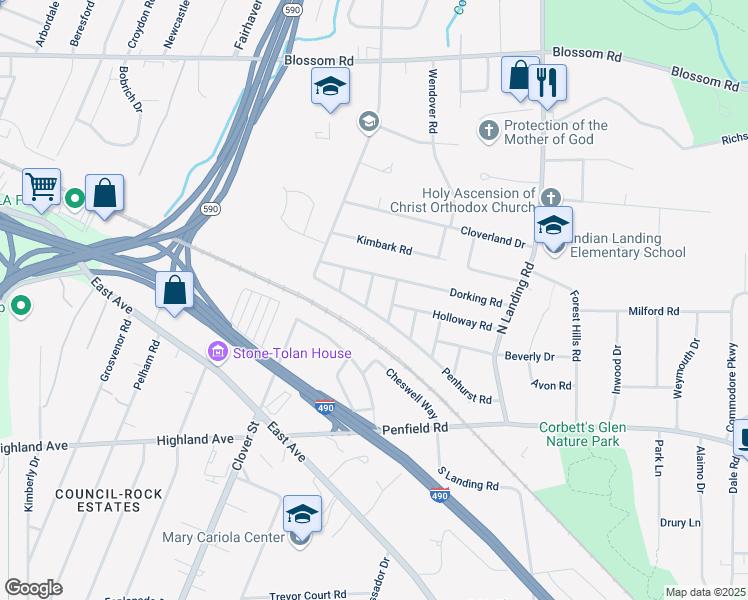 map of restaurants, bars, coffee shops, grocery stores, and more near 45 Islington Way in Rochester