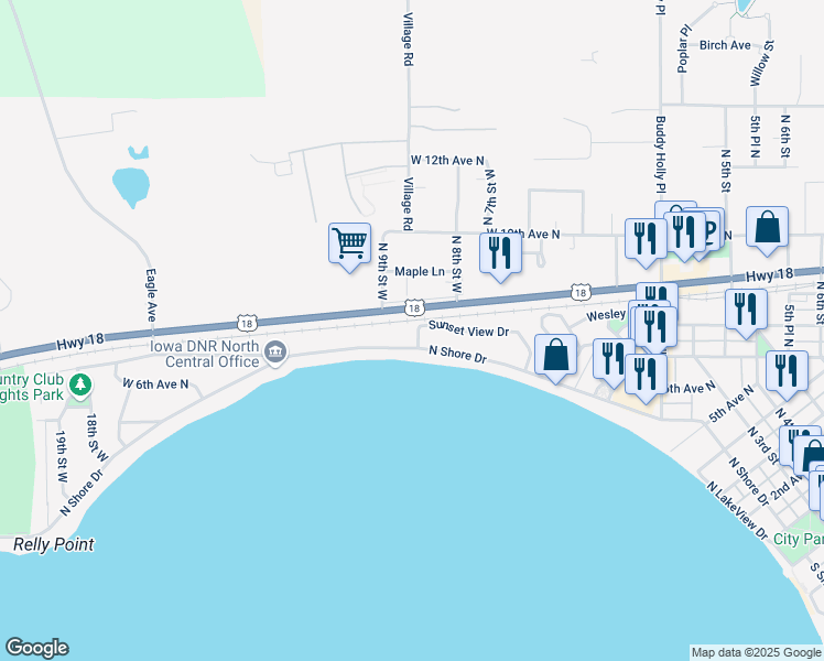 map of restaurants, bars, coffee shops, grocery stores, and more near 33 Sunset View Drive in Clear Lake