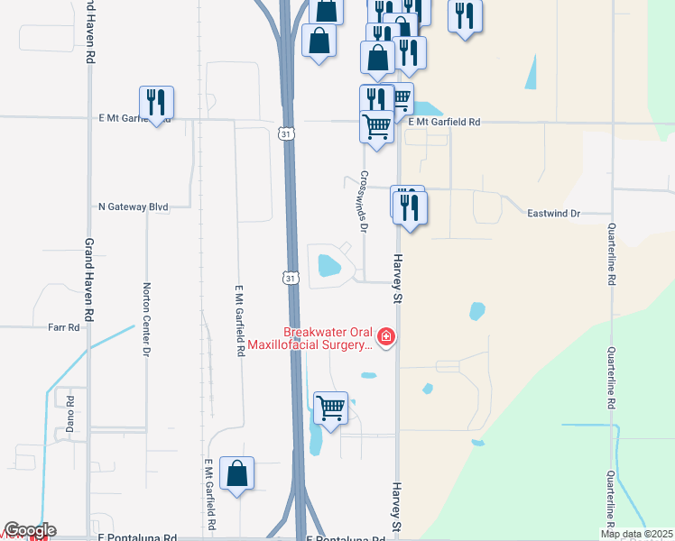 map of restaurants, bars, coffee shops, grocery stores, and more near 1523 Norton Shores Lane in Norton Shores