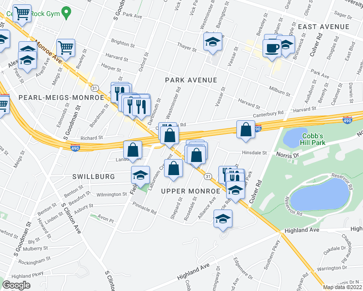 map of restaurants, bars, coffee shops, grocery stores, and more near 28 Laburnam Crescent in Rochester