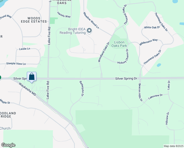 map of restaurants, bars, coffee shops, grocery stores, and more near W270N6823 Woodland Oaks Drive in Sussex