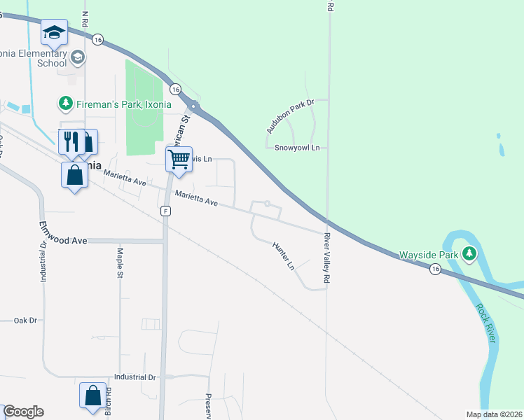 map of restaurants, bars, coffee shops, grocery stores, and more near W1084 Hunter Lane in Ixonia