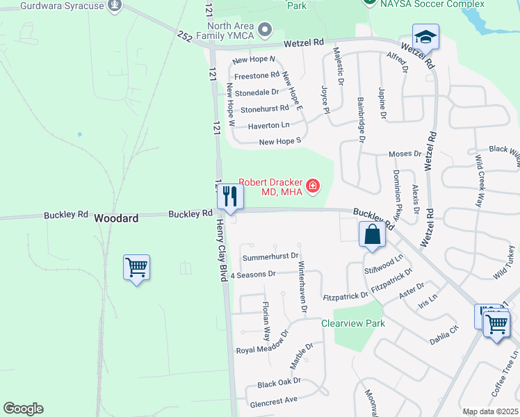 map of restaurants, bars, coffee shops, grocery stores, and more near 4774 Buckley Road in Liverpool