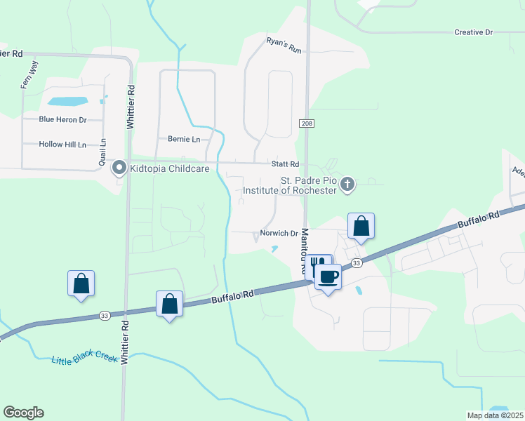 map of restaurants, bars, coffee shops, grocery stores, and more near 62 Norwich Drive in Rochester