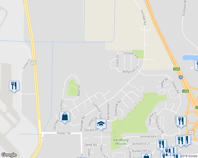 map of restaurants, bars, coffee shops, grocery stores, and more near 3528 Old Gate Road in Madison