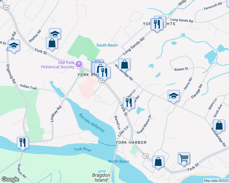 map of restaurants, bars, coffee shops, grocery stores, and more near 5 Fellows Lane in York