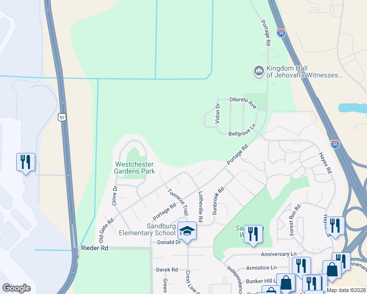 map of restaurants, bars, coffee shops, grocery stores, and more near 3528 Old Gate Road in Madison