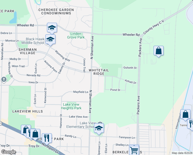 map of restaurants, bars, coffee shops, grocery stores, and more near 4417 North Sherman Avenue in Madison
