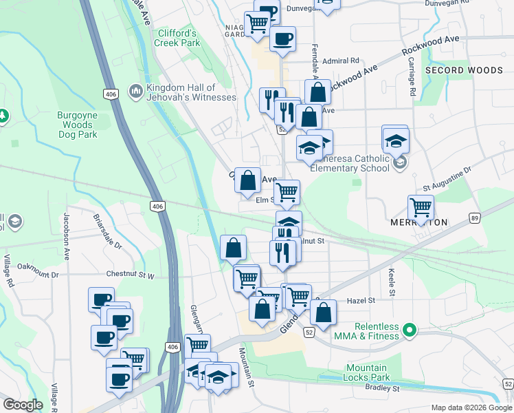 map of restaurants, bars, coffee shops, grocery stores, and more near in St. Catharines