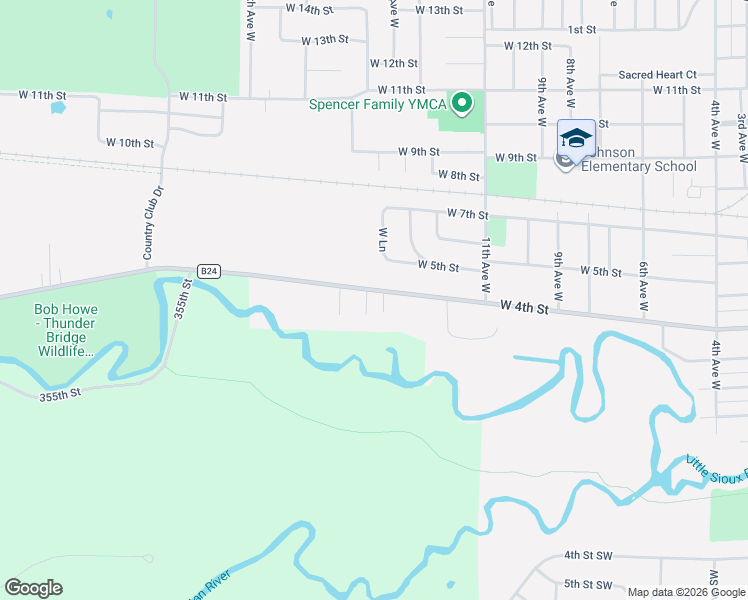 map of restaurants, bars, coffee shops, grocery stores, and more near 310 14th Avenue West in Spencer