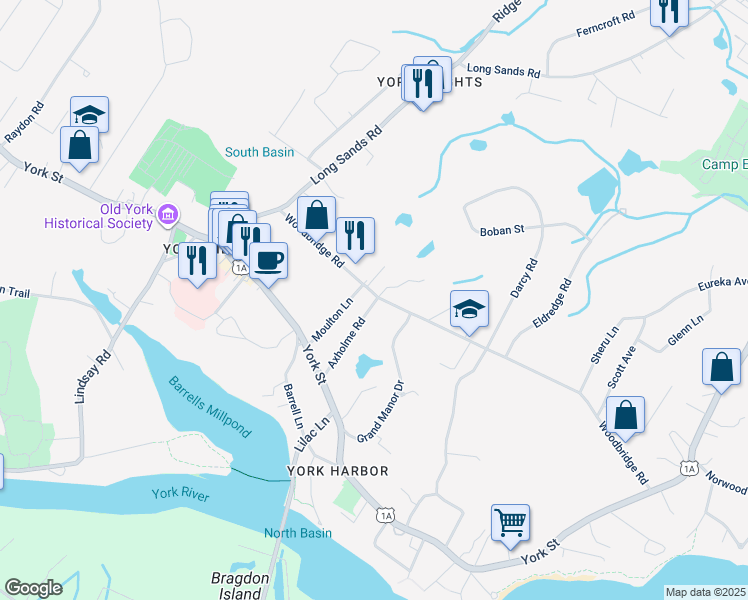 map of restaurants, bars, coffee shops, grocery stores, and more near 33 Axholme Road in York