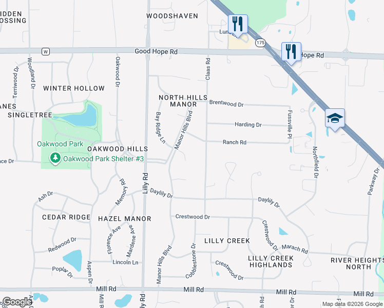 map of restaurants, bars, coffee shops, grocery stores, and more near N68W13743 Bay Ridge Court in Menomonee Falls