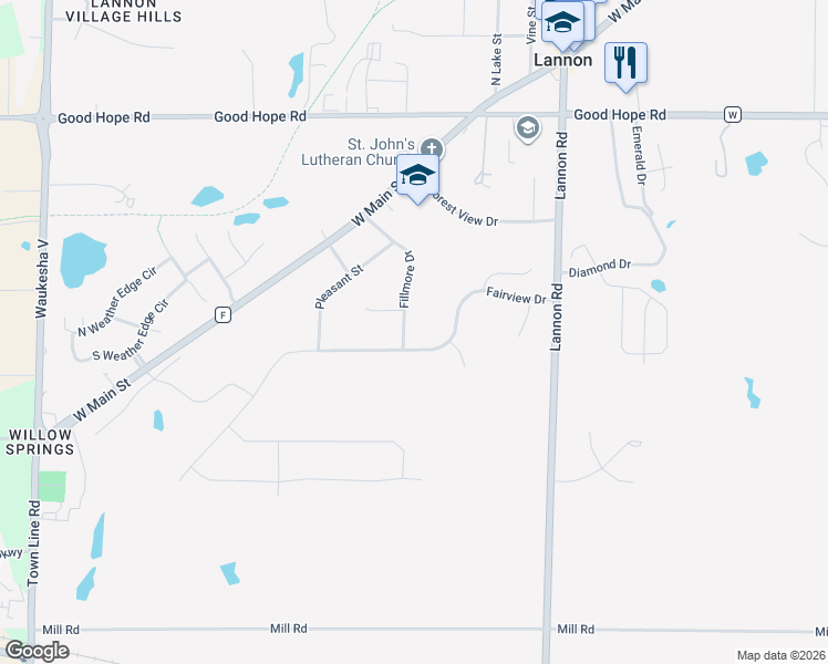 map of restaurants, bars, coffee shops, grocery stores, and more near N68W20843 Fairview Drive in Menomonee Falls