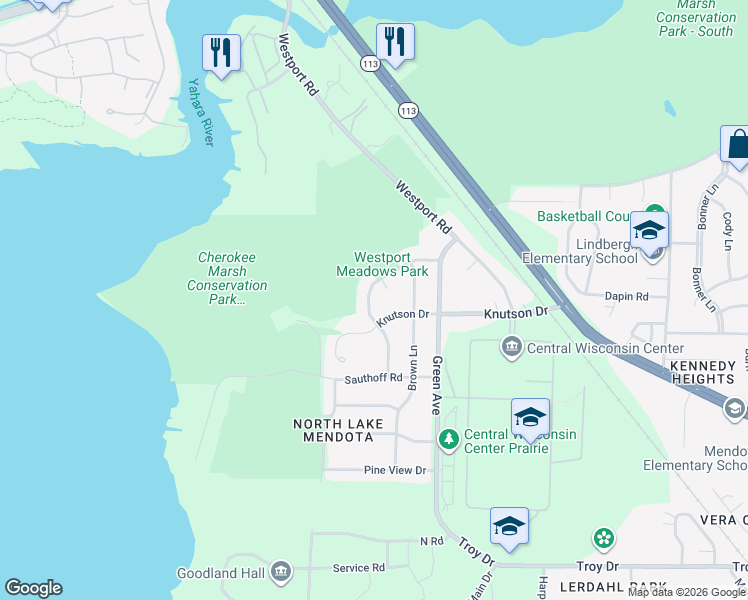 map of restaurants, bars, coffee shops, grocery stores, and more near 101 Knutson Drive in Madison