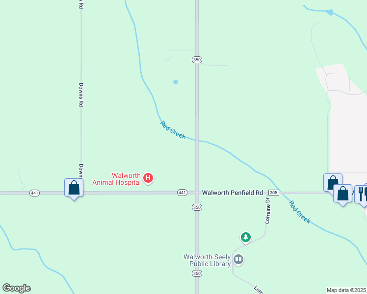 map of restaurants, bars, coffee shops, grocery stores, and more near 3801 Ontario Center Road in Walworth