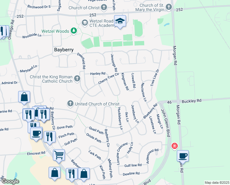 map of restaurants, bars, coffee shops, grocery stores, and more near 24 Indian Orchard Lane in Liverpool