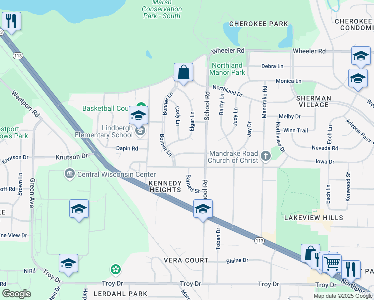 map of restaurants, bars, coffee shops, grocery stores, and more near 718 Nancy Lane in Madison
