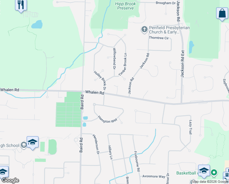map of restaurants, bars, coffee shops, grocery stores, and more near 1013 Whalen Road in Penfield