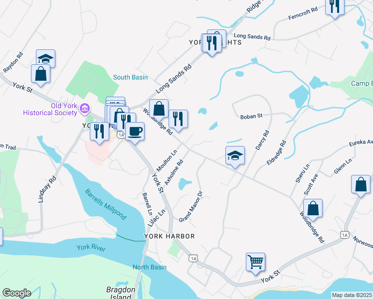 map of restaurants, bars, coffee shops, grocery stores, and more near 33 Axholme Road in York