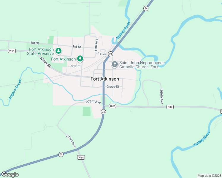 map of restaurants, bars, coffee shops, grocery stores, and more near 502 2nd Street Southeast in Fort Atkinson