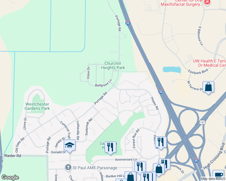 map of restaurants, bars, coffee shops, grocery stores, and more near 4401 Bellgrove Lane in Madison