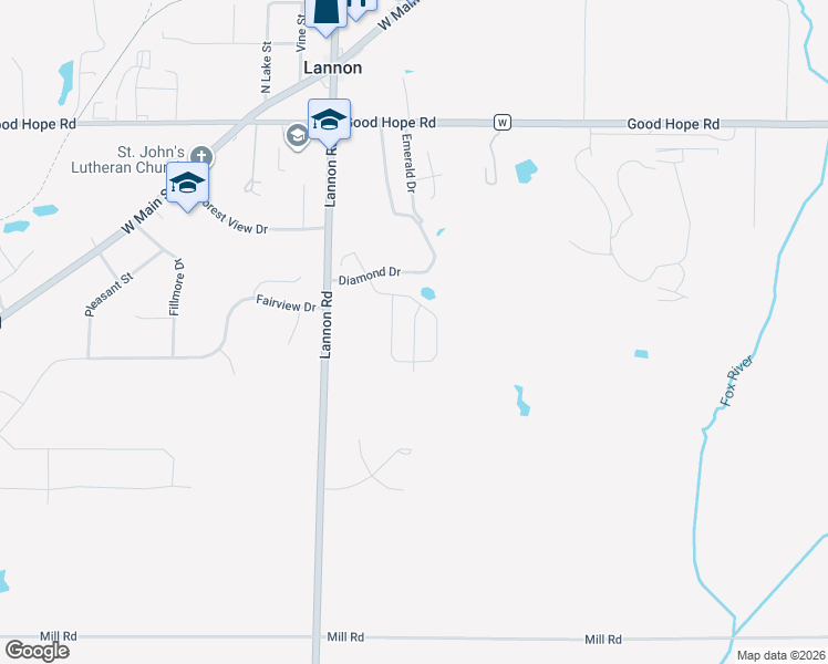 map of restaurants, bars, coffee shops, grocery stores, and more near Topaz Trail in Lannon