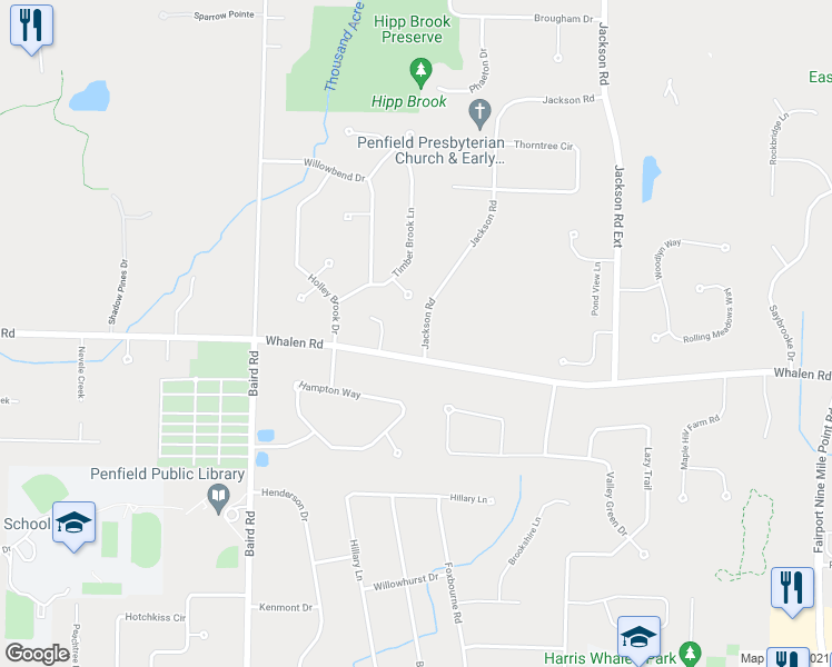 map of restaurants, bars, coffee shops, grocery stores, and more near 1906 Penfield Road in Penfield