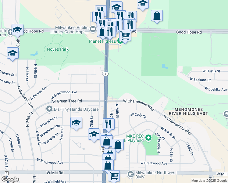 map of restaurants, bars, coffee shops, grocery stores, and more near in Milwaukee
