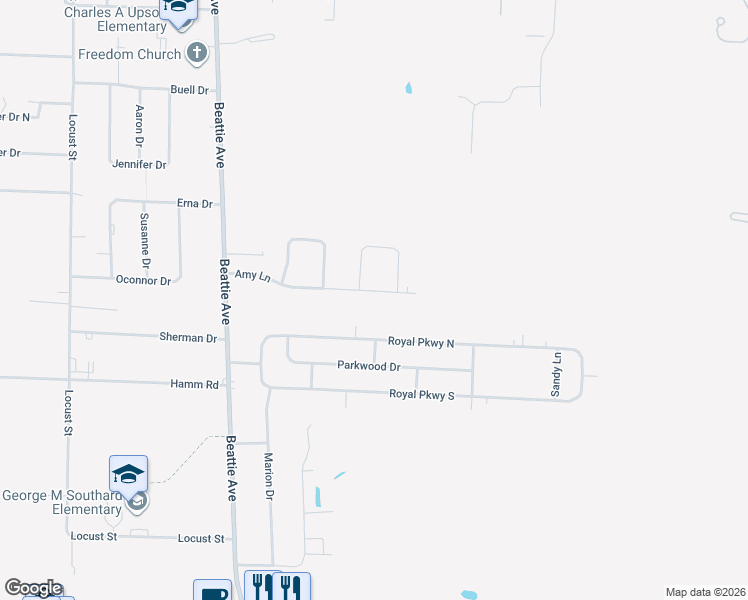 map of restaurants, bars, coffee shops, grocery stores, and more near 5608 Angela Drive in Lockport