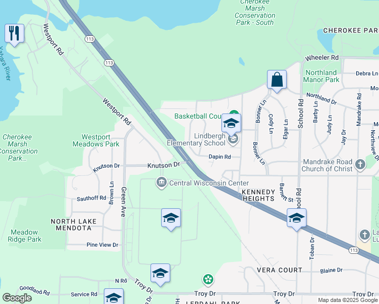map of restaurants, bars, coffee shops, grocery stores, and more near 4414 White Aspen Road in Madison