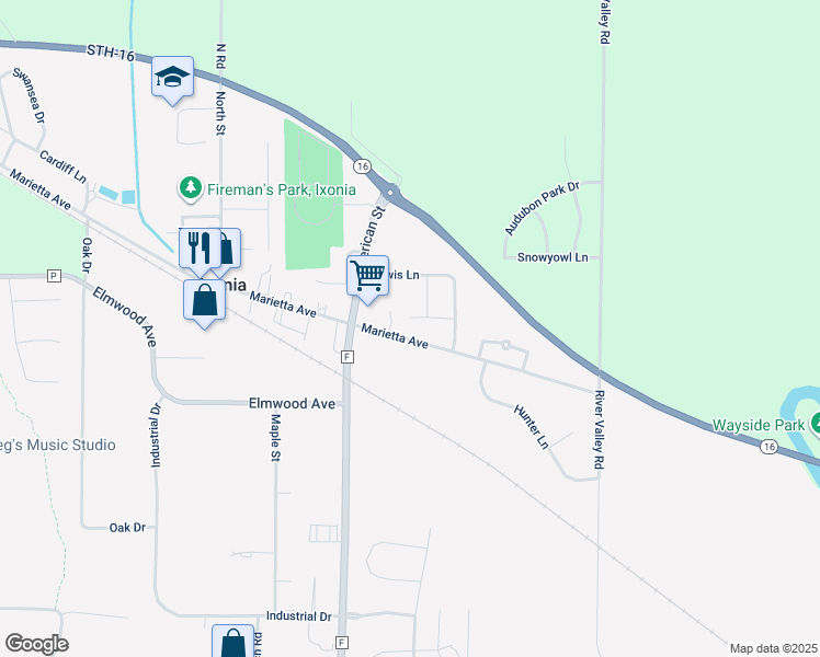 map of restaurants, bars, coffee shops, grocery stores, and more near W1152 Marietta Avenue in Ixonia