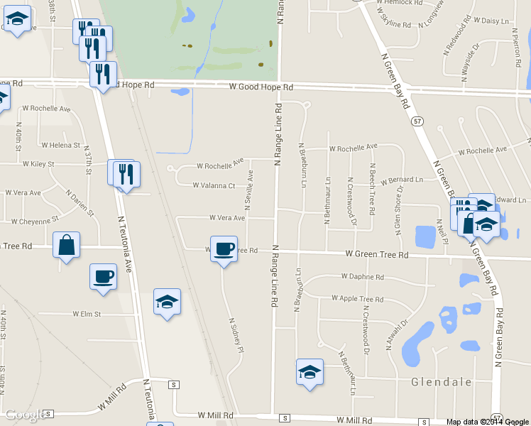 map of restaurants, bars, coffee shops, grocery stores, and more near 2724 West Vera Avenue in Glendale