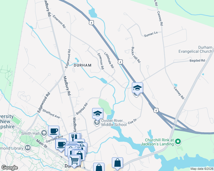map of restaurants, bars, coffee shops, grocery stores, and more near 40 Bagdad Road in Durham