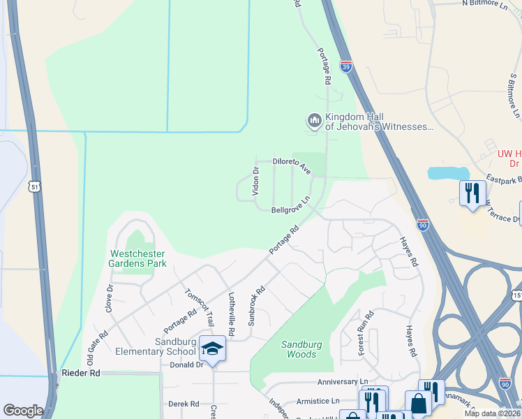 map of restaurants, bars, coffee shops, grocery stores, and more near 4207 Bellgrove Lane in Madison