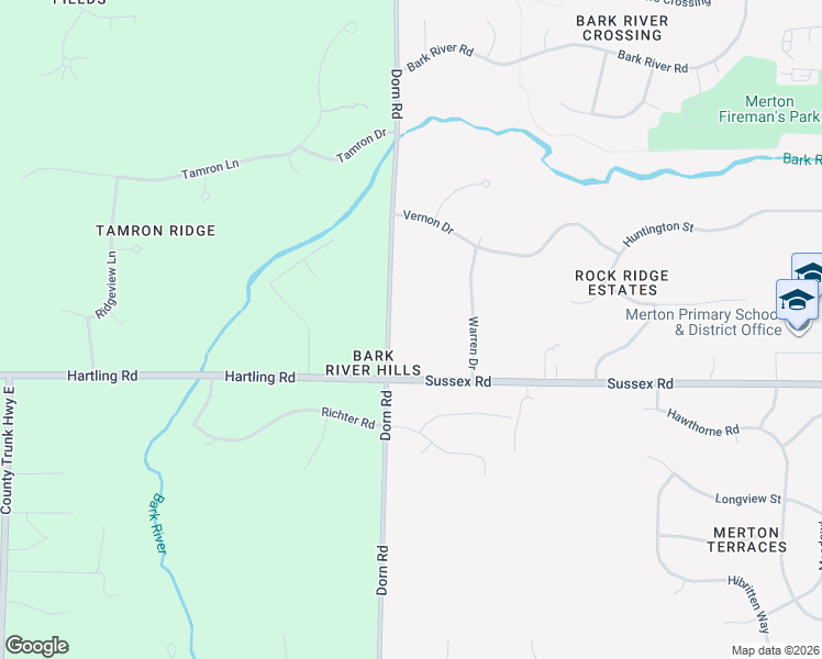 map of restaurants, bars, coffee shops, grocery stores, and more near W292N6880 Dorn Road in Hartland