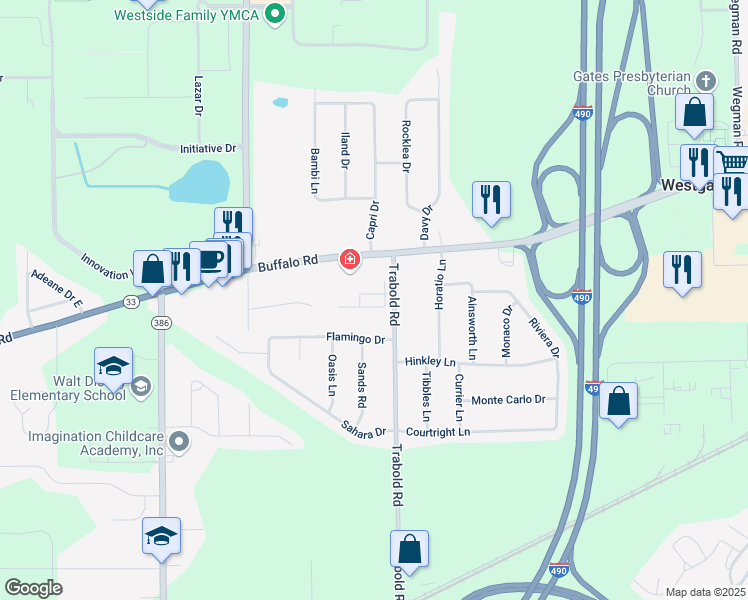 map of restaurants, bars, coffee shops, grocery stores, and more near 22 Crystal Commons Drive in Monroe County