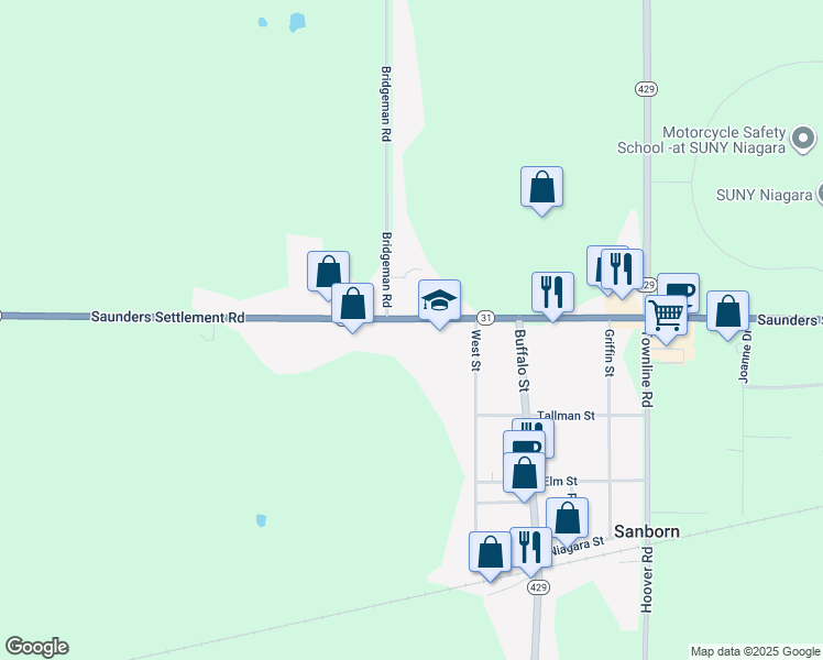 map of restaurants, bars, coffee shops, grocery stores, and more near 2752 Saunders Settlement Road in Sanborn